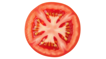 Fresh tomato slice isolated PNG, juicy red vegetable cut for salad ingredient and healthy eating on transparent background