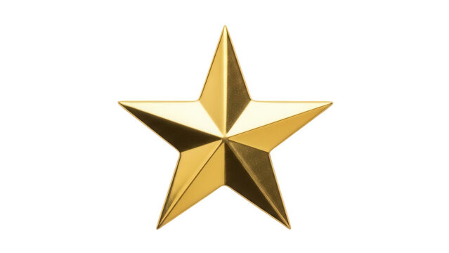 Golden star isolated PNG on transparent background, shiny metallic five-pointed star for awards and holiday decoration