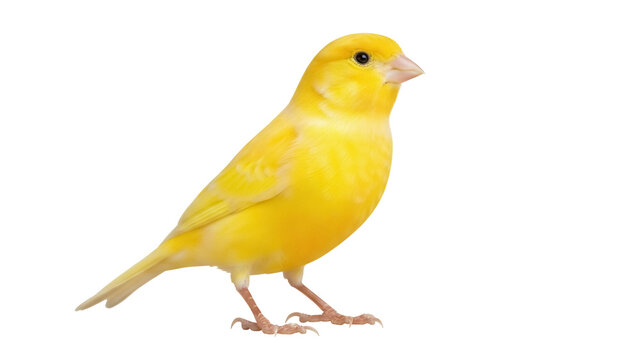 Bright yellow canary bird PNG isolated on transparent background, small pet with vibrant plumage for design projects