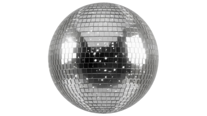 Shiny disco ball PNG isolated on transparent background, mirror ball for party, dance, celebration, and entertainment events, retro and vintage style