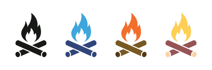 Campfire icon set. firewood symbol. fireplace icon. vector illustration