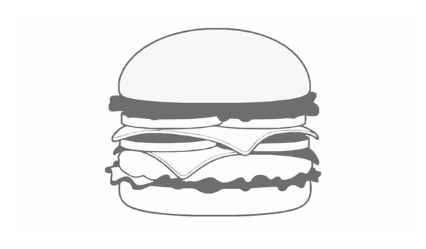Burger coloring page with bold outlines for kids and adults vector