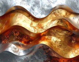 Wavy, textured layers of gold, copper, and silver hues