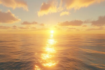 Obraz premium Vibrant sunset over calm ocean waters reflecting golden light