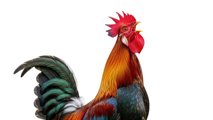 Rooster standing and crowing isolated on transparent background