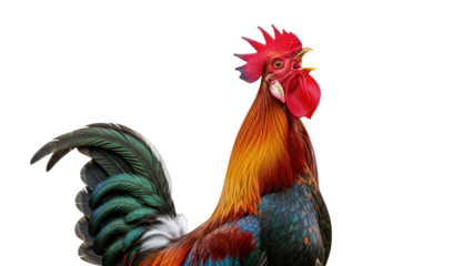 Rooster standing and crowing isolated on transparent background