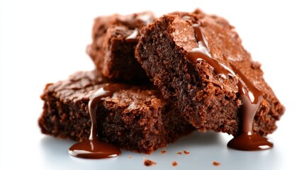 A stunning close-up of rich chocolate brownies with a glossy chocolate drizzle on top, presenting an enticing dessert that is perfect for any chocolate lover's treat.