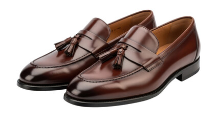 Brown leather tassel loafers isolated on transparent background