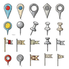 Collection of map markers and flags
