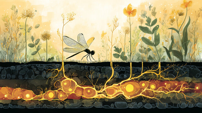 黒ボク土の豊かな層で日本人女性が素足と大地を結び光が濃く脈打つ午後