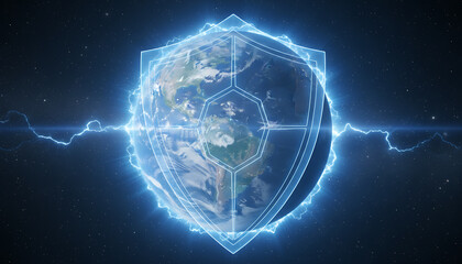 digital global world background with shield and lock for security