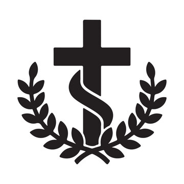 Cross with Serpent and Laurel Wreath Symbol  Religious Iconography