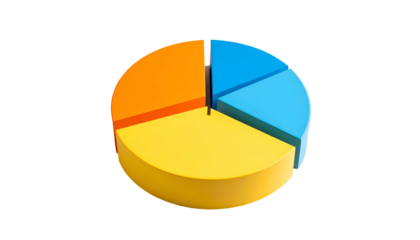 A 3D rendered pie chart, divided into four segments of differing sizes, isolated on black