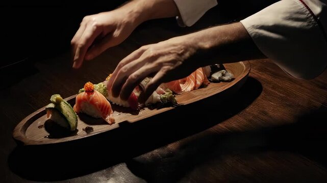 preparing sushi on a plate
