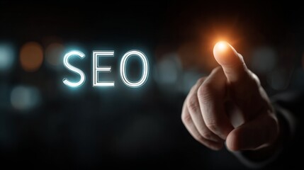 Unlock digital success by touching the glowing SEO interface for enhanced online visibility and growth
