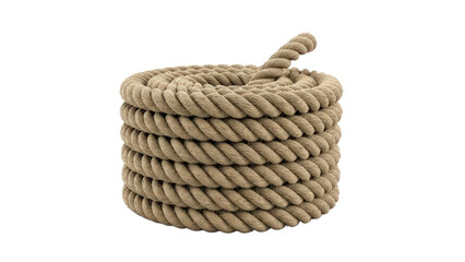 Coiled natural fiber rope isolated on transparent background
