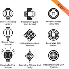 Chinese New Year Lantern Icon Set &ndash; Premium Vector EPS
