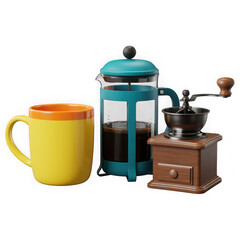 Colorful Coffee Objects on Isolated Transparent Background