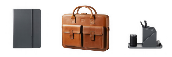 Modern Business Portfolio and Leather Bag PNG with Alpha Channel