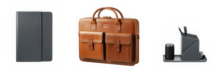 Modern Business Portfolio and Leather Bag PNG with Alpha Channel