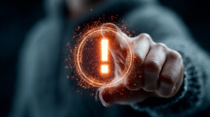 Urgent warning alert digital interface glows bright orange with active notification symbol, highlighting critical information for immediate attention