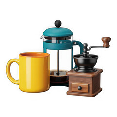 Colorful Coffee Objects on Isolated Transparent Background