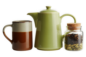 Teapot and Herbal Tea Set Isolated on Transparent Background
