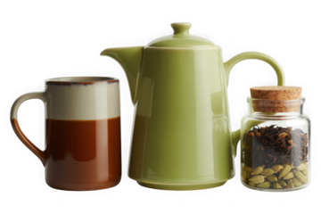 Teapot and Herbal Tea Set Isolated on Transparent Background