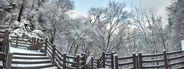 눈 쌓여 아름다운 겨울 등산 길