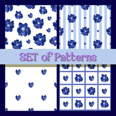 Abstract Blue Floral Seamless Pattern with Modern Artistic Botanical Shapes