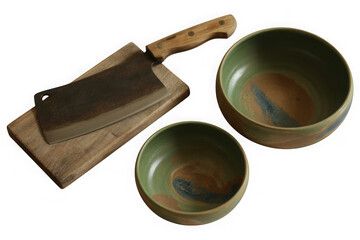 Rustic Kitchenware Set with Knife, Bowls, and Cutting Board