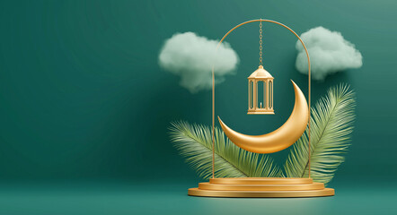 Lantern hanging from crescent moon