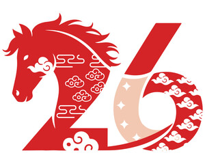 Happy New Year 2026 vector illustration featuring a red holiday greeting card design with a celebration symbol and lunar gift icon for a happy new year art banner