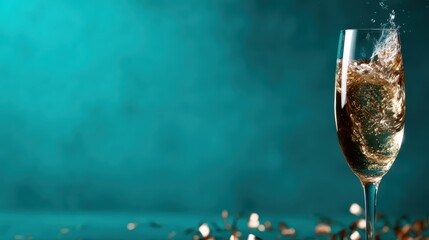 An artistic shot of a sparkling beverage glass capturing the dynamic splashes against a textured background, signifying celebration and joyful moments.