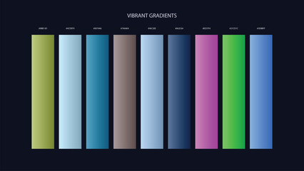 Obraz premium Vibrant Gradient Color Palette Swatches with HEX Codes for UI and Branding on Dark Background