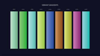 Obraz premium Vibrant Gradient Color Palette Swatches with HEX Codes for UI and Branding on Dark Background