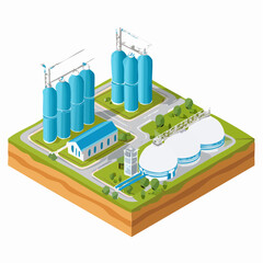 Modern industrial complex with silos and storage tanks