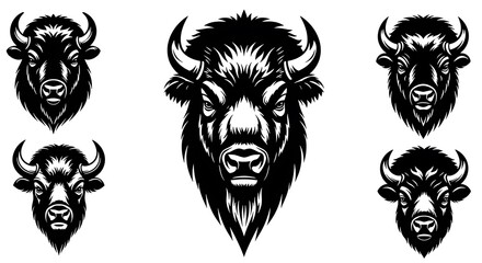 Fototapeta premium Bison head illustrations in various styles