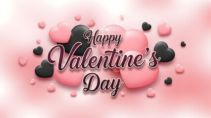 Valentine's day greeting with pink and black hearts on romantic background