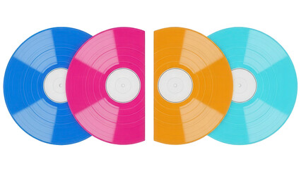 Colorful Vinyl Records Arranged Horizontally on Black Background