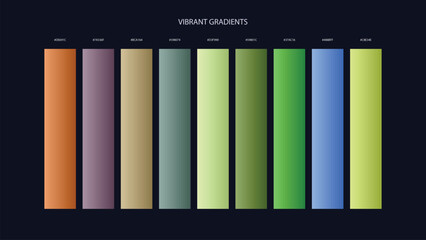 Obraz premium Vibrant Gradient Color Palette Swatches with HEX Codes for UI and Branding on Dark Background