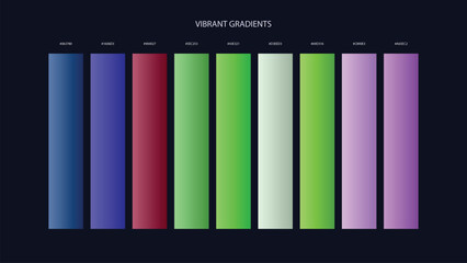 Fototapeta premium Vibrant Gradient Color Palette Swatches with HEX Codes for UI and Branding on Dark Background