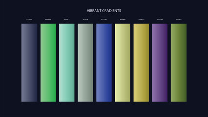 Fototapeta premium Vibrant Gradient Color Palette Swatches with HEX Codes for UI and Branding on Dark Background