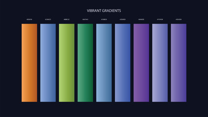 Obraz premium Vibrant Gradient Color Palette Swatches with HEX Codes for UI and Branding on Dark Background