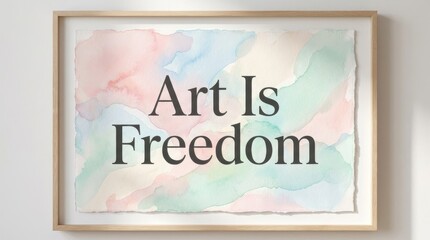Watercolor Poster with Quote Art Is Freedom in Wooden Frame