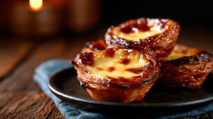 A plate of delectable mini pastries showcases a crispy outside and creamy filling, beautifully arranged in a rustic setting to entice any dessert lover's appetite.