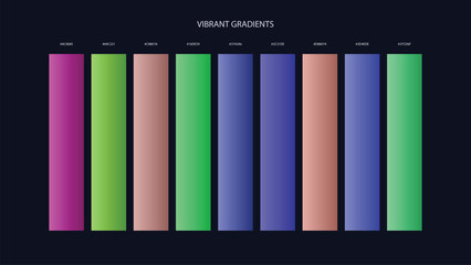 Fototapeta premium Vibrant Gradient Color Palette Swatches with HEX Codes for UI and Branding on Dark Background