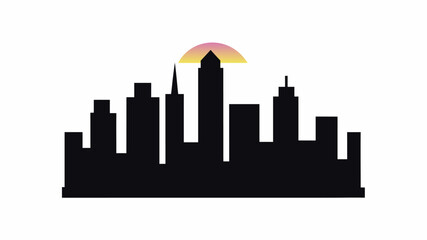 Fototapeta premium Modern city skyline at sunset with tall buildings and vibrant sky