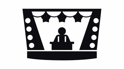 Presenter speaking on stage with spotlight and stars