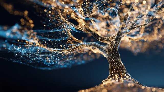 Digital Tree of Life: An artistic representation of a tree, formed by a network of glowing particles, embodies the essence of life and connectivity.